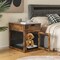 Costway 2-In-1 Furniture Dog Crate with Drawer Wired & Wireless Charging Side End Table Black/White/Rustic Brown